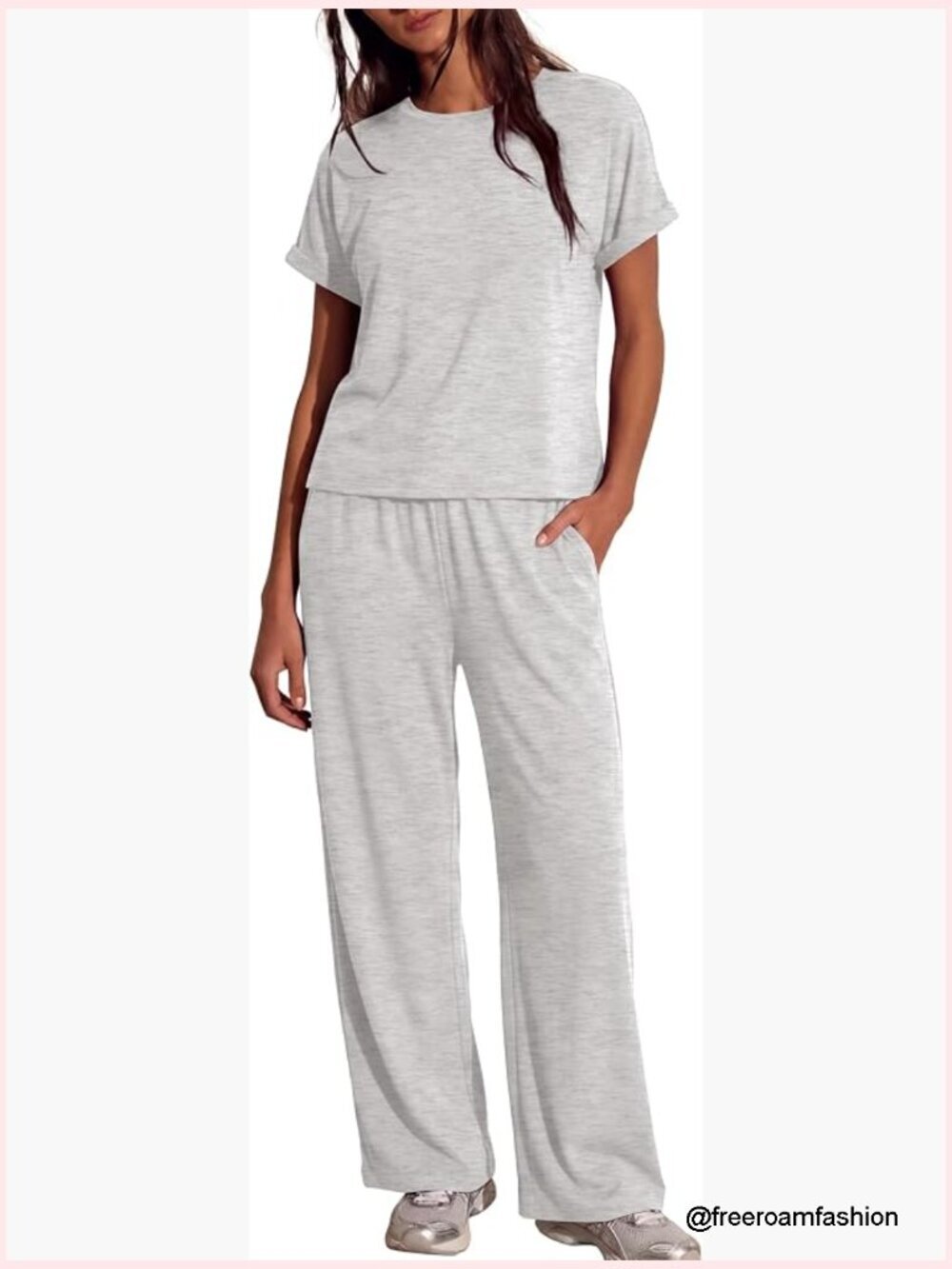 2 Piece Lounge Set Short Sleeve Top Wide Leg Pants Tracksuit Loose Fit